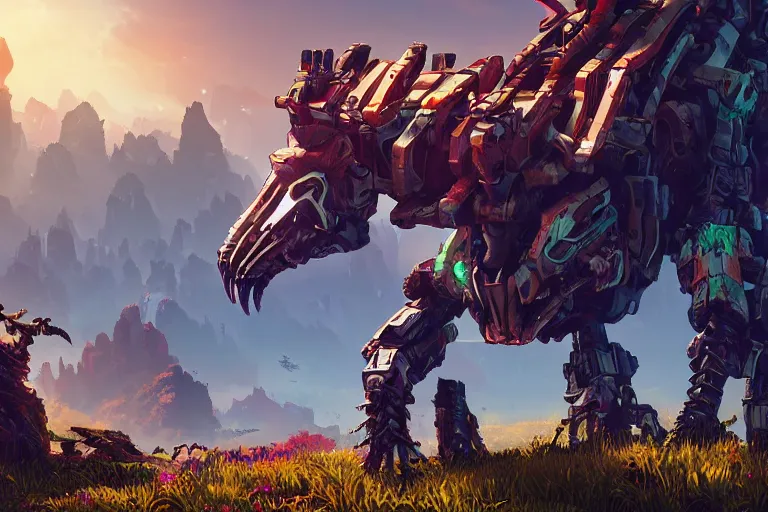 Image similar to grazer machine mecanical creature robot of horizon forbidden west horizon zero dawn bioluminiscence global illumination ray tracing hdr fanart arstation by ian pesty and alena aenami artworks in 4 k