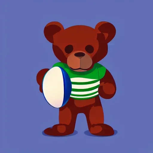 Image similar to A team mascot bear holding a rugby ball, vector, professional graphic design