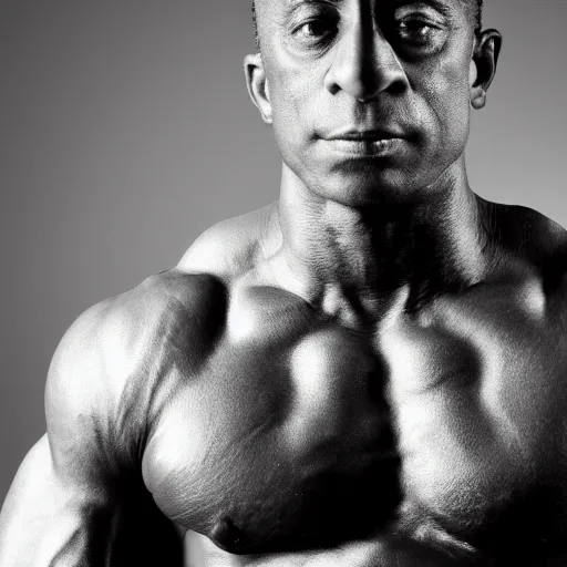 Image similar to photo of a close portrait of eric zemmour as a bodybuilder, studio lightning, 4 k, highly detailled