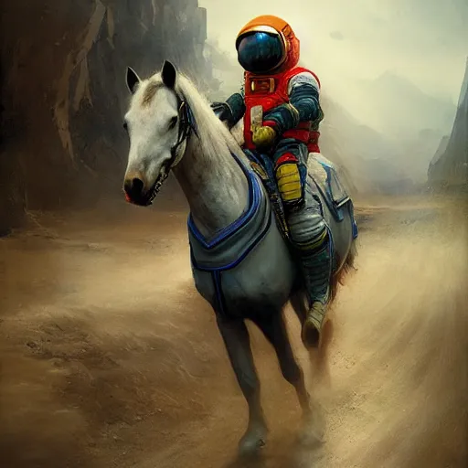Prompt: astronaut carries a horse behind. ruan jia