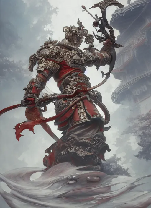 Image similar to subsurface scattering, white, koi, samurai deity with koi armor, octane render, by jesper ejsing, james jean, justin gerard, tomasz alen kopera, cgsociety and fenghua zhong, highly detailed, rim light, cinematic lighting, art, very coherent, cinematic, hyper realism, high detail, 8 k