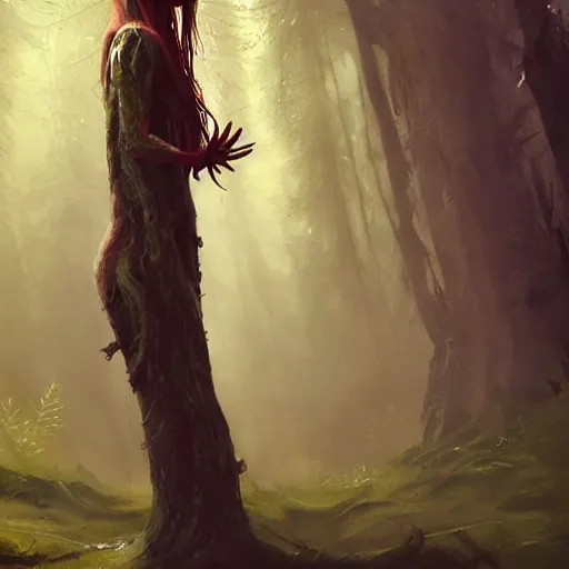 Prompt: a forest Witch in the style of Greg Rutkowski, realistic painting, Digital art, very detailed, High definition, trending on Artstation