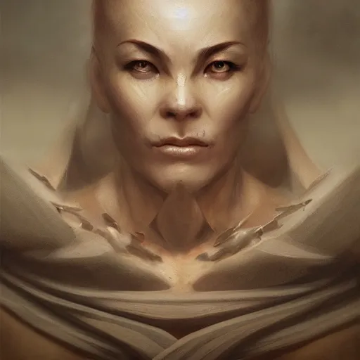 Image similar to portrait of a monk woman, muscular, fantasy, intricate, elegant, highly detailed, digital painting, artstation, concept art, matte, sharp focus, illustration, art by aenaluck and roberto ferri and greg rutkowski, epic fantasy, digital painting
