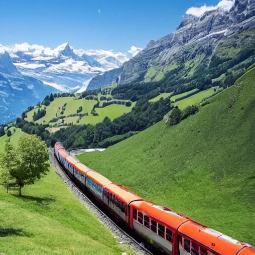 Prompt: a beautiful scenery in switzerland with a lot of trains