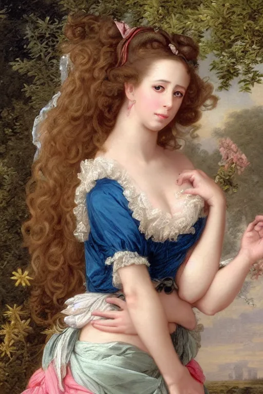 Image similar to A fantasy style portrait painting of Jennifer Love Hewitt/Naomi Scott hybrid, in the style of François Boucher, Oil Painting, hyperrealistic, render, Regal, Refined, Detailed Digital Art, RPG portrait, Michael Cheval, William-Adolphe Bouguereau, Walt Disney (1937), dynamic lighting, Highly Detailed, Cinematic Lighting, Unreal Engine, 8k, HD