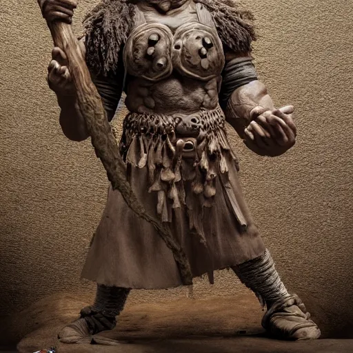 Prompt: high - res photograph of a claymation sculpture warrior dwarf, highly detailed sculpey diorama, by erwin olaf, smooth, sharp foccus, commercial photography, fashion shoot