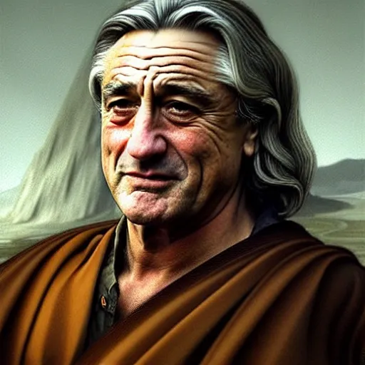 Prompt: Robert de Niro, with an arrogant facial expression, as a wrathful god looking down from the sky, dungeons and dragons portrait, highly_detailed!!, Highly_detailed_face!!!, artstationhq, concept art, sharp focus, illustration, Matte painting, art by Leonardo da Vinci and Michelangelo and Botticelli