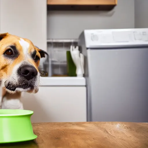 Prompt: a very detailed and sharp photo of a dog doing the dishes