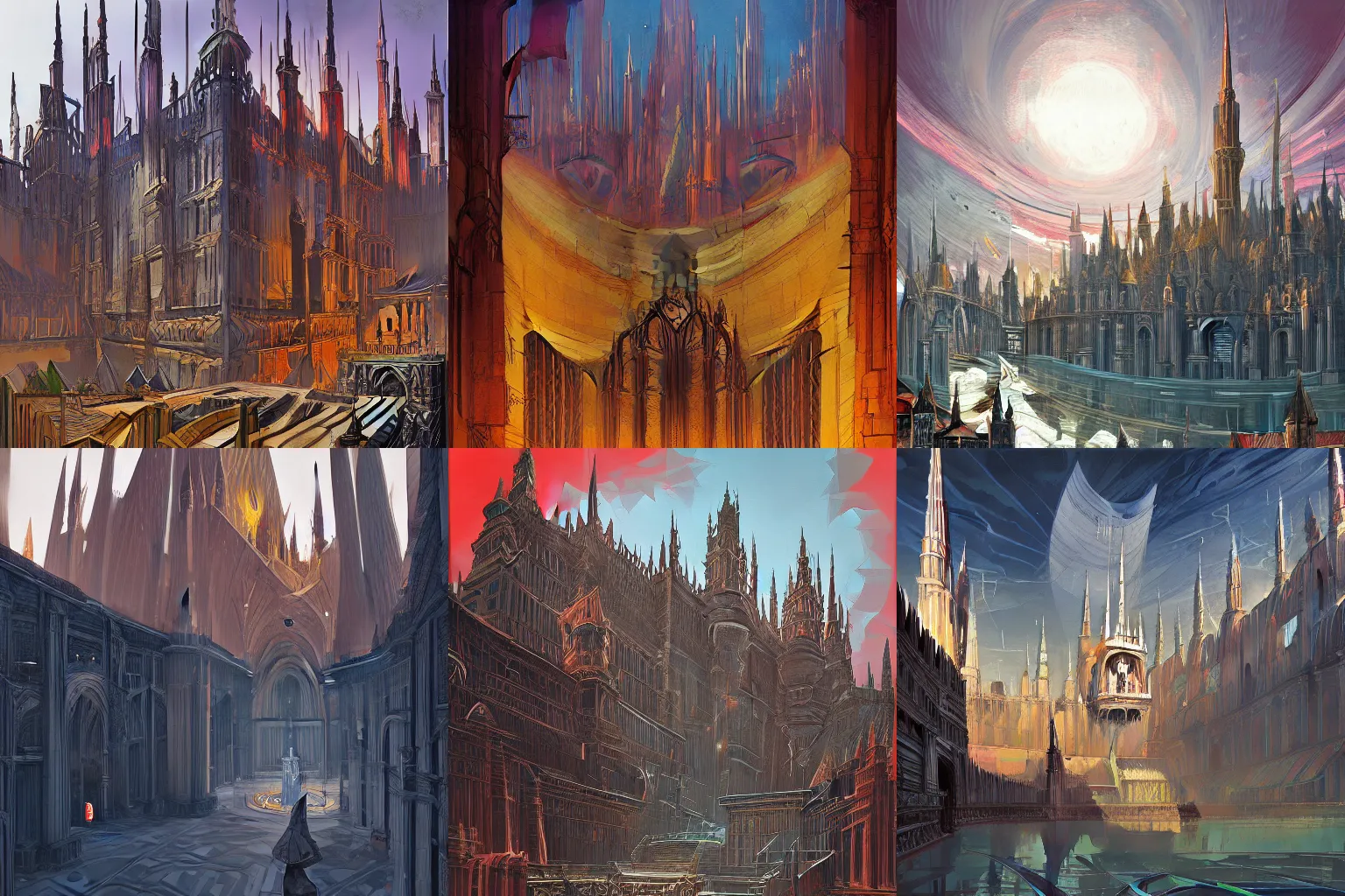 Prompt: A beautiful painting of Anor Londo by Mauro Belfiore, bright colors and bold lines, geometric shapes and patterns, distinctively modern look.