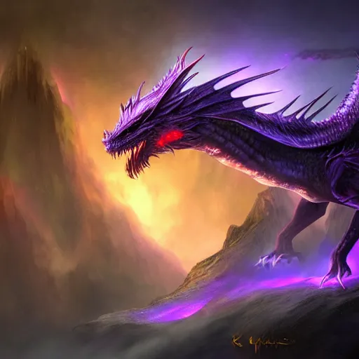 Prompt: fantasy dragon with glowing purple eyes, high detail, digital art, beautiful , concept art,fantasy art, 4k