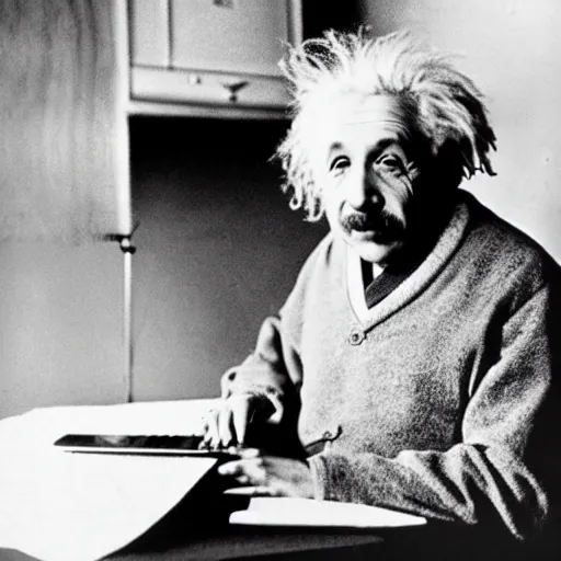 Image similar to einstein using a laptop