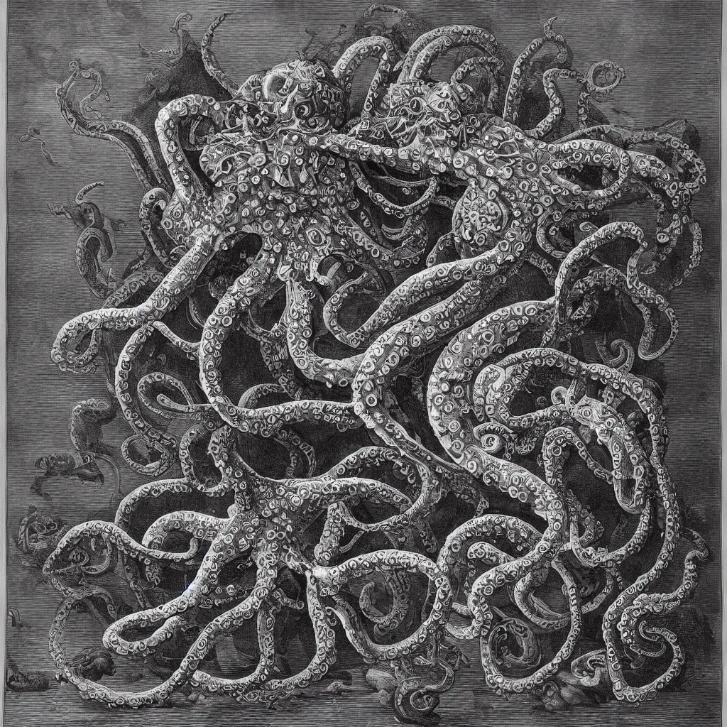 Image similar to epic scientific illustration of an elaborate octopus helicopter alien creature, 8K, Ernst Haekel