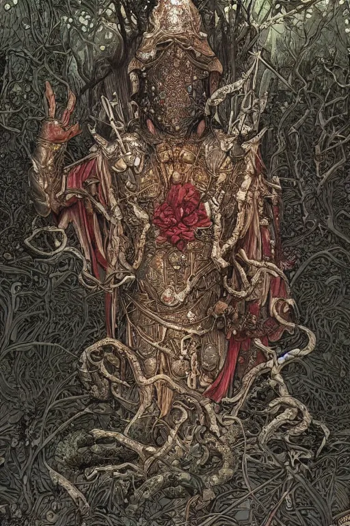 Prompt: mushroomfolk in a in a armor consisting of bismuth. masterpiece 4k digital design by Takato Yamamoto, award winning, Artstation, Takato Yamamoto aesthetic, Neo-Gothic, gothic, forest on background, intricate details, realistic, hyperdetailed, 8k resolution