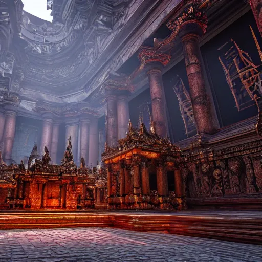 Prompt: hyper realistic picture of a massive temple in hell, sharp focus, digital art, epic composition, dynamic lighting, intricate, highly detailed, 8 k, unreal engine, blender render