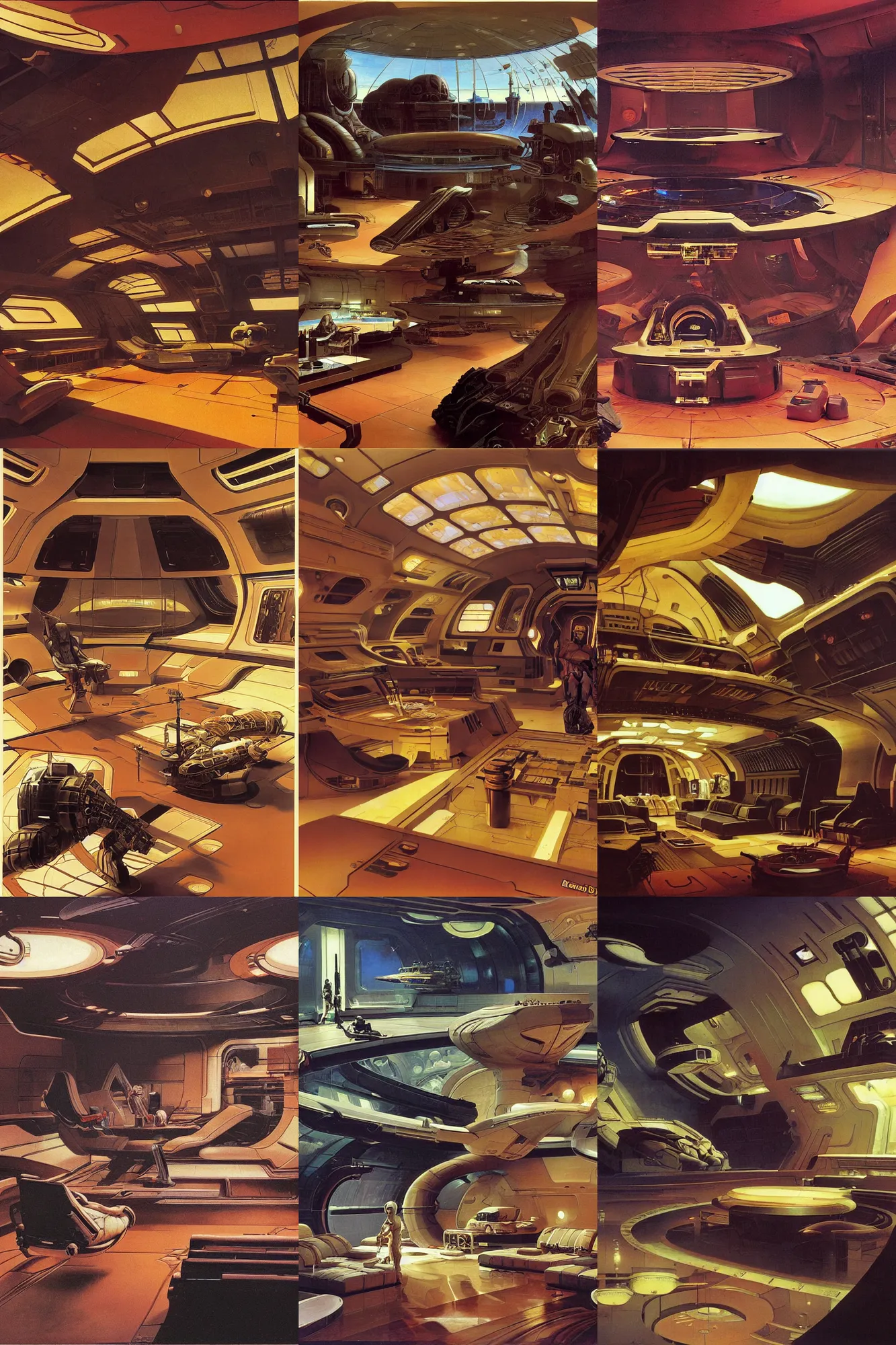 Prompt: interior view asimov mars habitat by syd mead, frank frazetta, ken kelly, simon bisley, richard corben, william - adolphe bouguereau