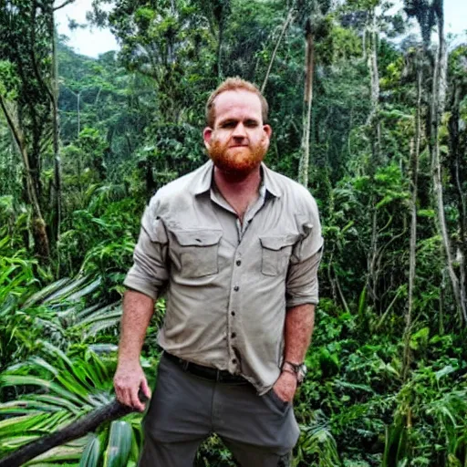 Image similar to josh gates exploring the amazon jungle, realistic, detailed