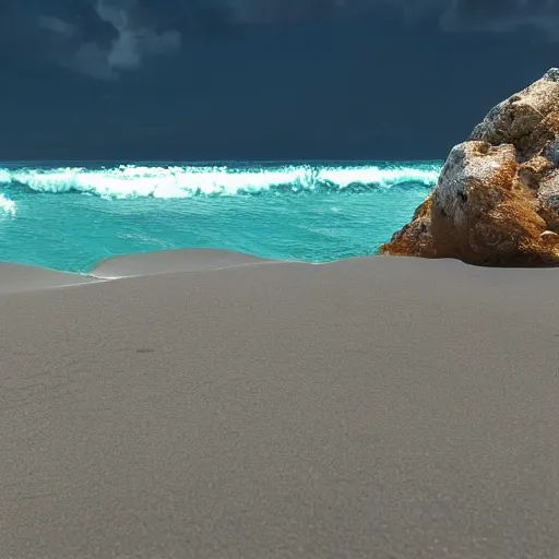 Image similar to a beautiful rock on the beach, octane render, nvidia raytracing demo, detailed, 8 k, masterpiece