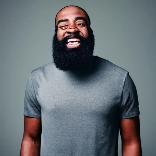 Image similar to a black man without air, black rapper beard, black shirt, jean