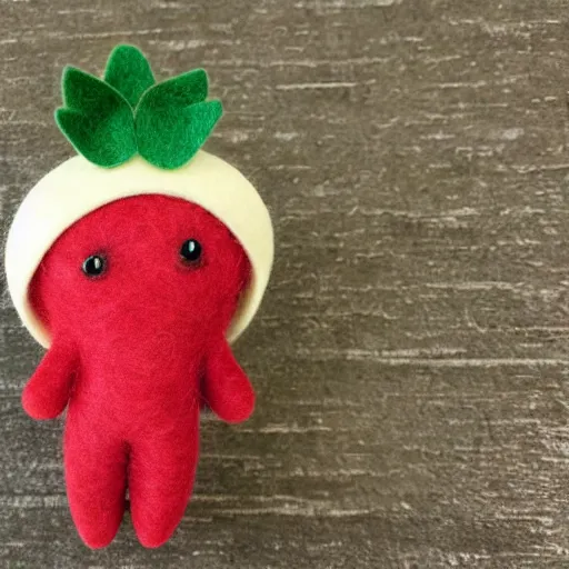 Prompt: adorable strawberry critter felt doll