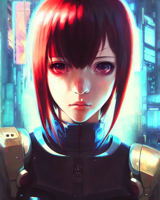 red eyes, Vhumiku, anime girls, anime, black hair, dog, cyberpunk