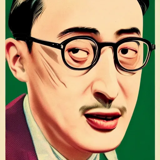 Image similar to A 1950s Colorized Style Poster of Filthy Frank, grainy, realistic, hyperrealistic, very realistic, very very realistic, highly detailed, very detailed, extremely detailed, detailed, digital art, trending on artstation, detailed face, very detailed face, very detailed face, realism, HD Quality, 8k resolution, intricate details, body and head in frame, drawing, inked drawing, poster drawing, neat drawing, 1950s, 50s, in the style of Frank Hampson, in the style of Frank Bellamy, in the style of Dave Gibbons, in the style of Don Lawrence, in the style of Wally Wood, Colorized, 1950s Poster