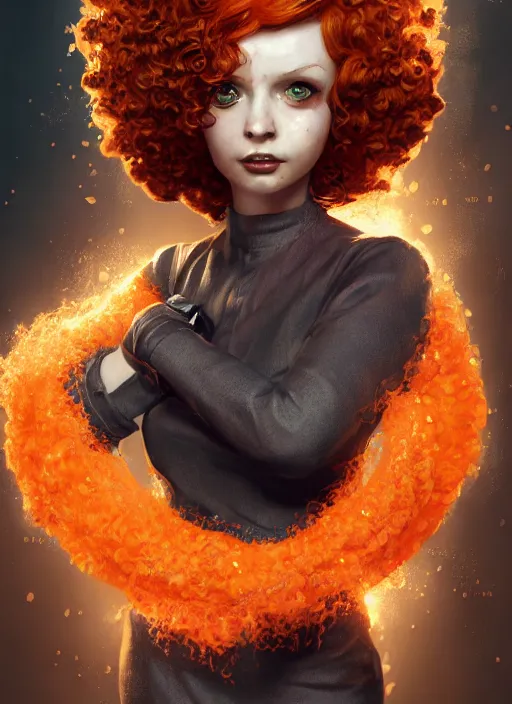 Image similar to biohazard portrait of curly orange hair girl bioshock, au naturel, hyper detailed, digital art, trending in artstation, cinematic lighting, studio quality, smooth render, unreal engine 5 rendered, octane rendered, art style by klimt and nixeu and ian sprigger and wlop and krenz cushart