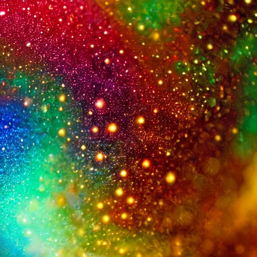 Image similar to Liminal space in outer space, glitter and oil and water droplets macrophotography