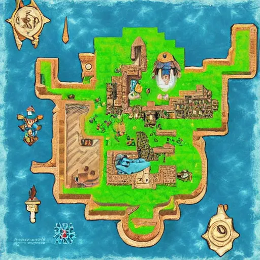 Prompt: zelda links awakening map artwork digital art trending on artstation, 4 k uhd, ultra detailed, sharp