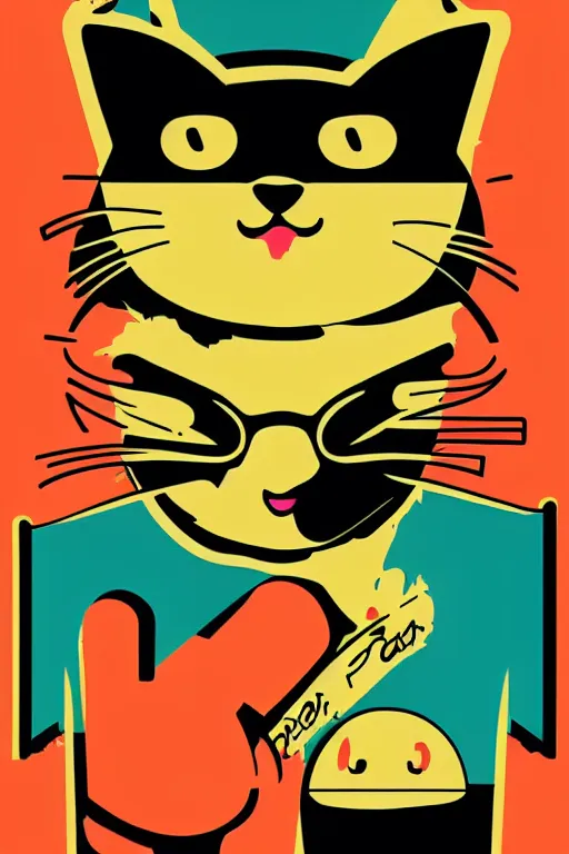 Prompt: happy cat, 7 6 retro futurist illustration art by butcher billy, sticker, colorful, illustration, highly detailed, simple, smooth and clean vector curves, no jagged lines, vector art, smooth andy warhol style