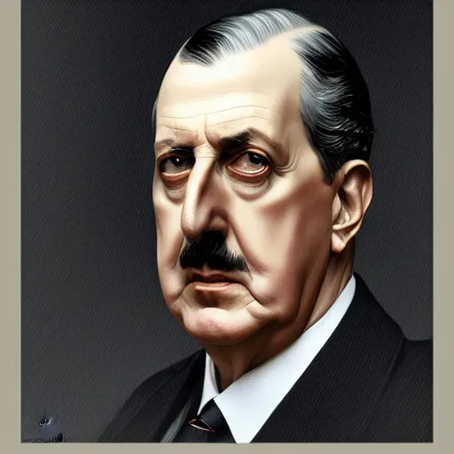 Prompt: symmetry!! intense portrait of charles de gaulle, intricate, elegant, highly detailed, my rendition, digital painting, artstation, concept art, smooth, sharp focus, illustration, art by artgerm and greg rutkowski and alphonse mucha