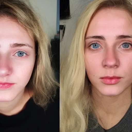 Prompt: Beautiful swedish girl, before and after makeup