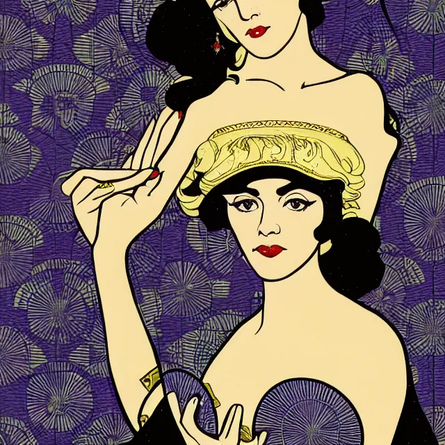 Image similar to a portrait of marina diamandis as empress queen, art by thomas cooper gotch and patrick nagel and erte, star wars art deco, art nouveau