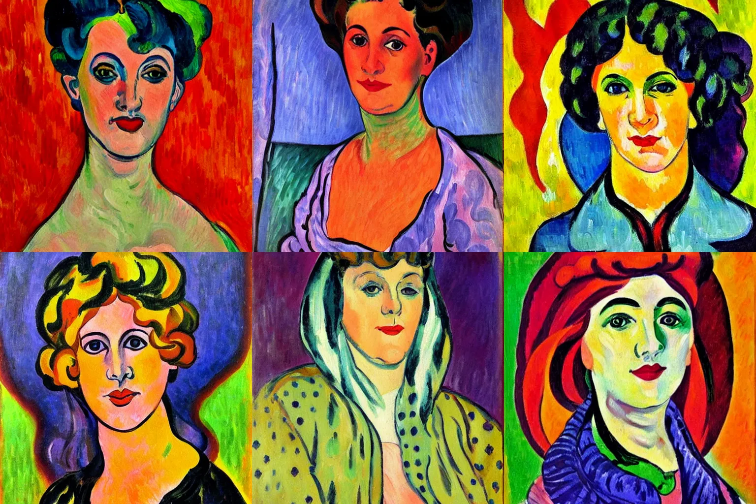 Prompt: a painting of a woman portrait, fauvism