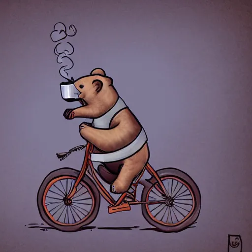 Image similar to a bear riding a bicycle and smoking cigars, digital art, artstation, 4 k