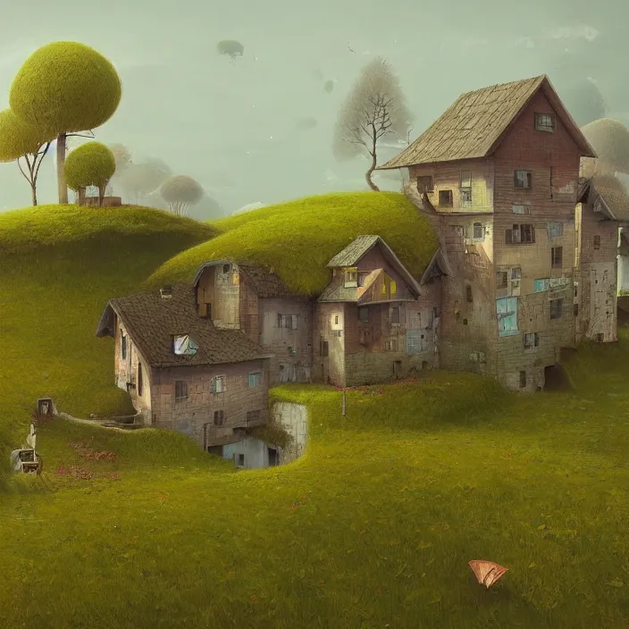 Prompt: a building in a landscape, by gediminas pranckevicius