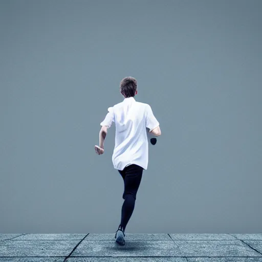 Image similar to guy running away on white background, stock photo, stock, 4k, scary, meme, high quality