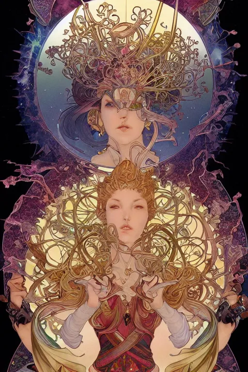 Prompt: chakras, by artgerm and yoshitaka amano and moebius and alphonse mucha, hyperdetailed, dc comics, ornate, nebula, explosions in the sky, trending on artstation