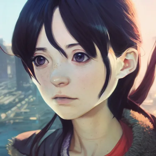 Image similar to highly detailed portrait, anime girl, in gta v, stephen bliss, unreal engine, fantasy art by greg rutkowski, loish, rhads, ferdinand knab, makoto shinkai and lois van baarle, ilya kuvshinov, rossdraws, tom bagshaw, global illumination, radiant light, detailed and intricate environment
