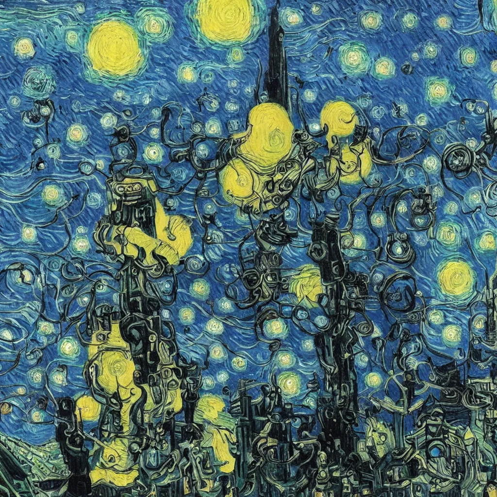 Image similar to cyber punk by van gogh