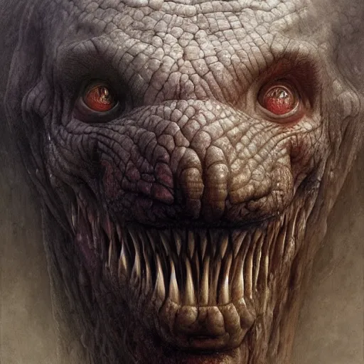 Image similar to vladimir putin, anthropomorphic bald prehistoric reptile, putin chimera, toothless, horror, macabre by donato giancola and greg rutkowski and wayne barlow and zdzisław beksinski, realistic face, digital art