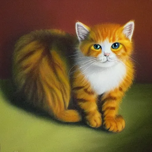 Image similar to katzuan manguan paka, painting of a cute fluffy orange green cat