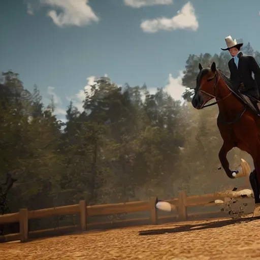 Prompt: a horse riding at supersonic speeds in a westworld style video game