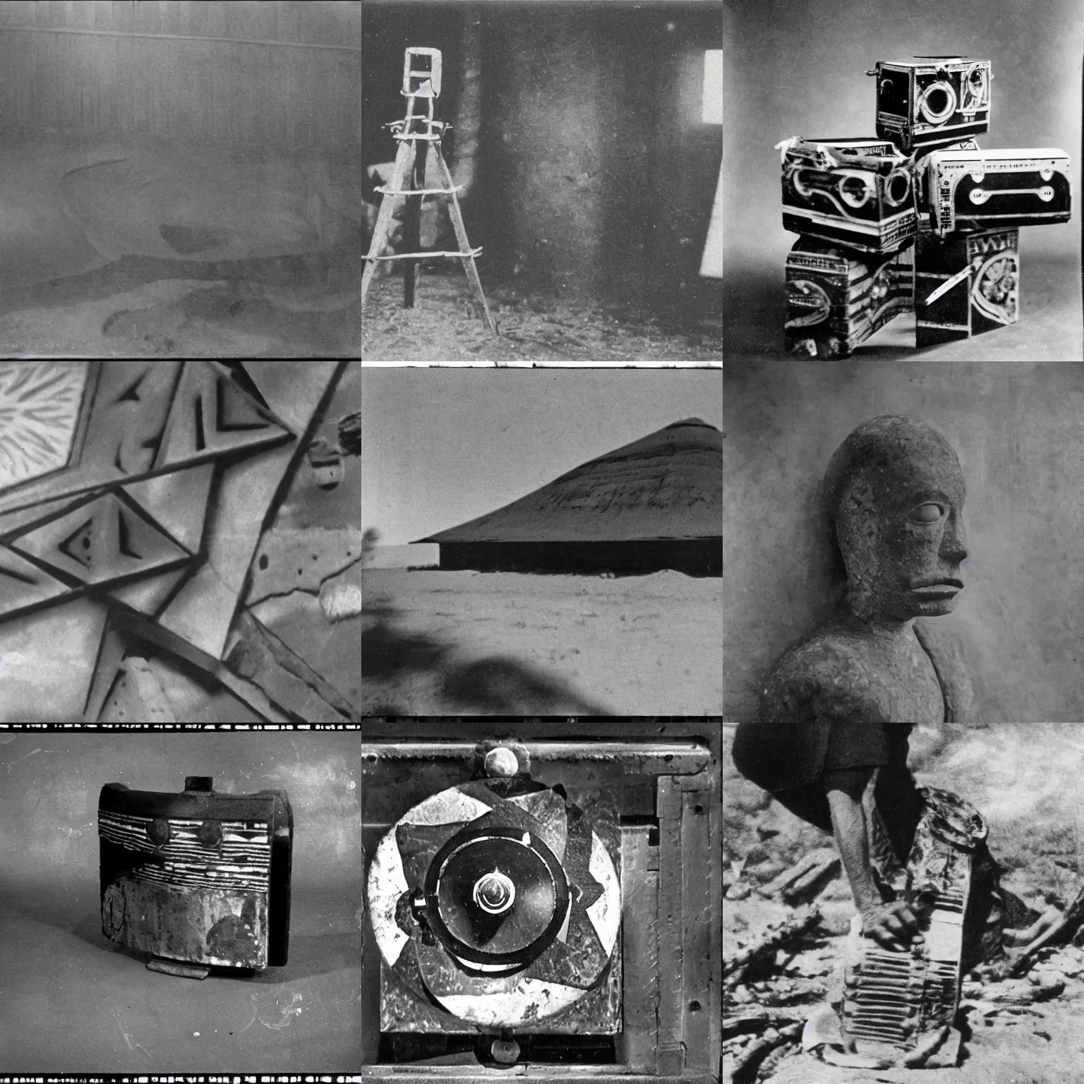 Prompt: a rizom lost film footage of tribal object / object / ( ( ( ( ( ( ( ( ( ( ( ( ( ( ( ( ( abstractmodernist ) ) ) ) ) ) ) ) ) ) ) ) ) ) / film still / cinematic / enhanced / 1 9 0 0 s / black and white / grain