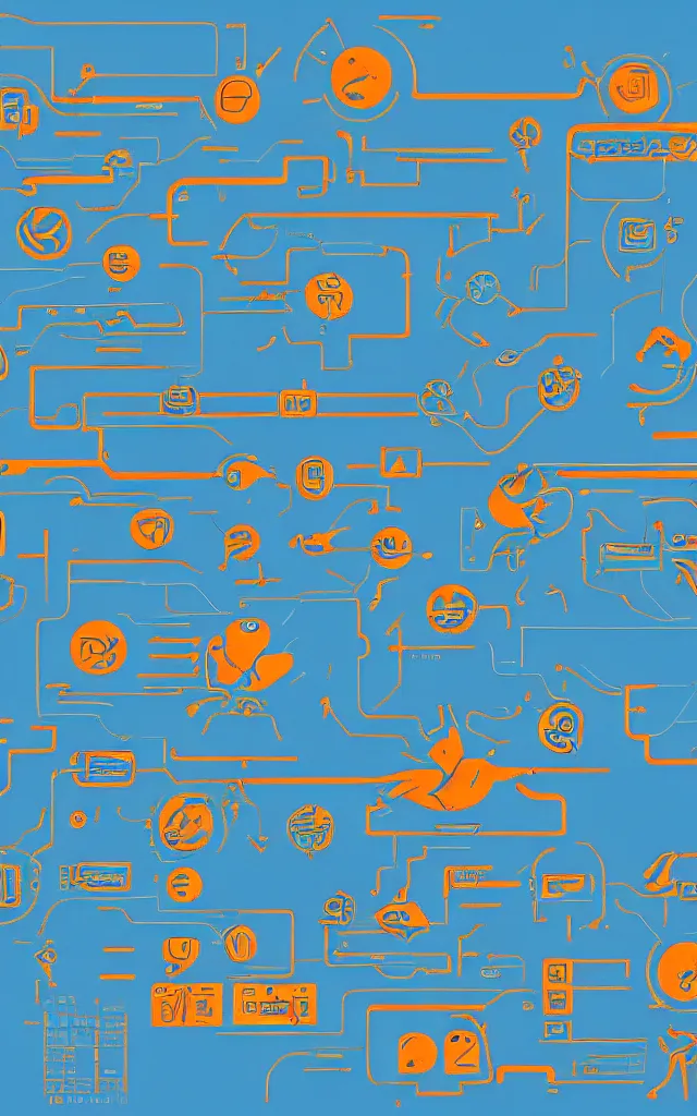 Image similar to bondi blue blue alien glyphs hierarchical outline diagram, orange overlay, user interface for movie, great composition, outstanding information design and data visualization, concept art, cinematic, trending on artstation, 4 k