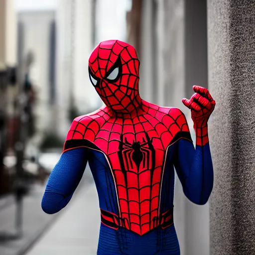 Prompt: Spider-Man eating Hummus. Sony a7r IV, symmetric balance, polarizing filter, Photolab, lightroom, 8k, award-winning