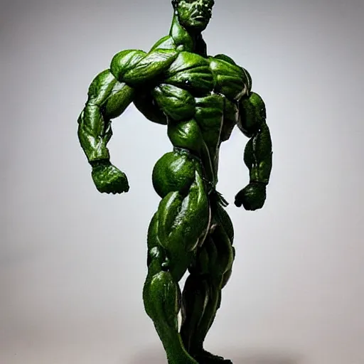 Prompt: a posing bodybuilder sculpture made entirely from broccoli