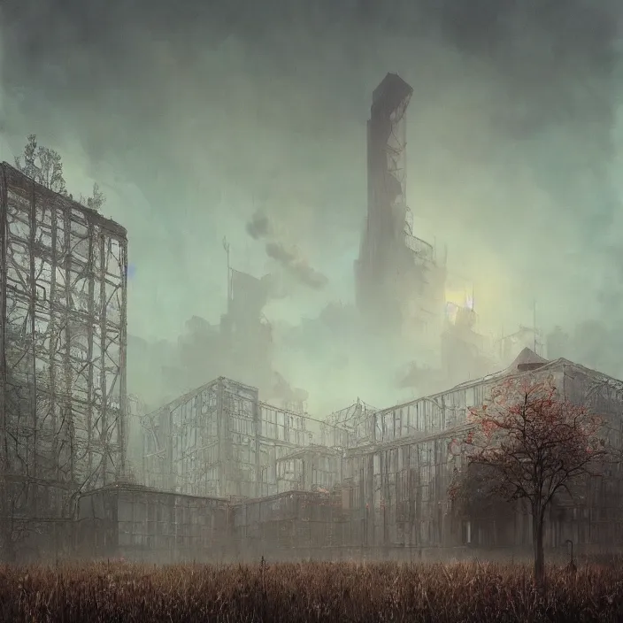 Image similar to a beautiful painting of pripyat by greg rutkowski and zdzisław beksinski and rene magritte, in style of digital art. hyper detailed, sharp focus, soft light. unreal engine 5. ray tracing. trending on artstation