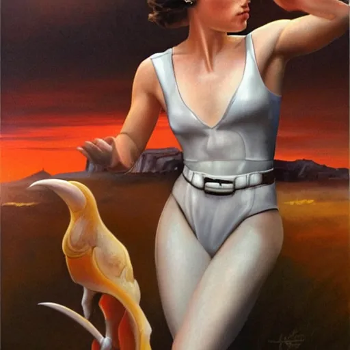 Image similar to daisy ridley, very reflective, boris vallejo style