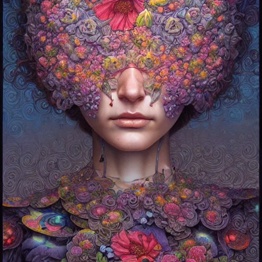 Image similar to hyper detailed masterpiece, floral pattern, jean giraud, single tear, digital art painting, matte painting, beautiful, psychedelic, artgerm, donato giancola, tom bagshaw