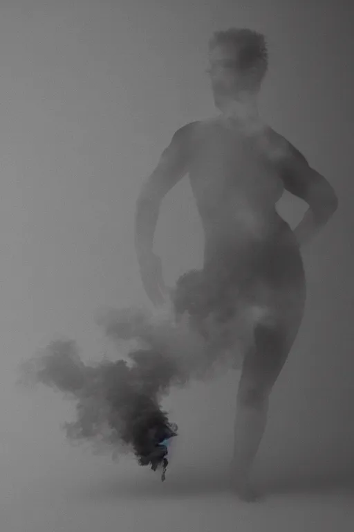 Image similar to a woman made entirely of smoke, dancing, atmospheric, octane render, volumetric light